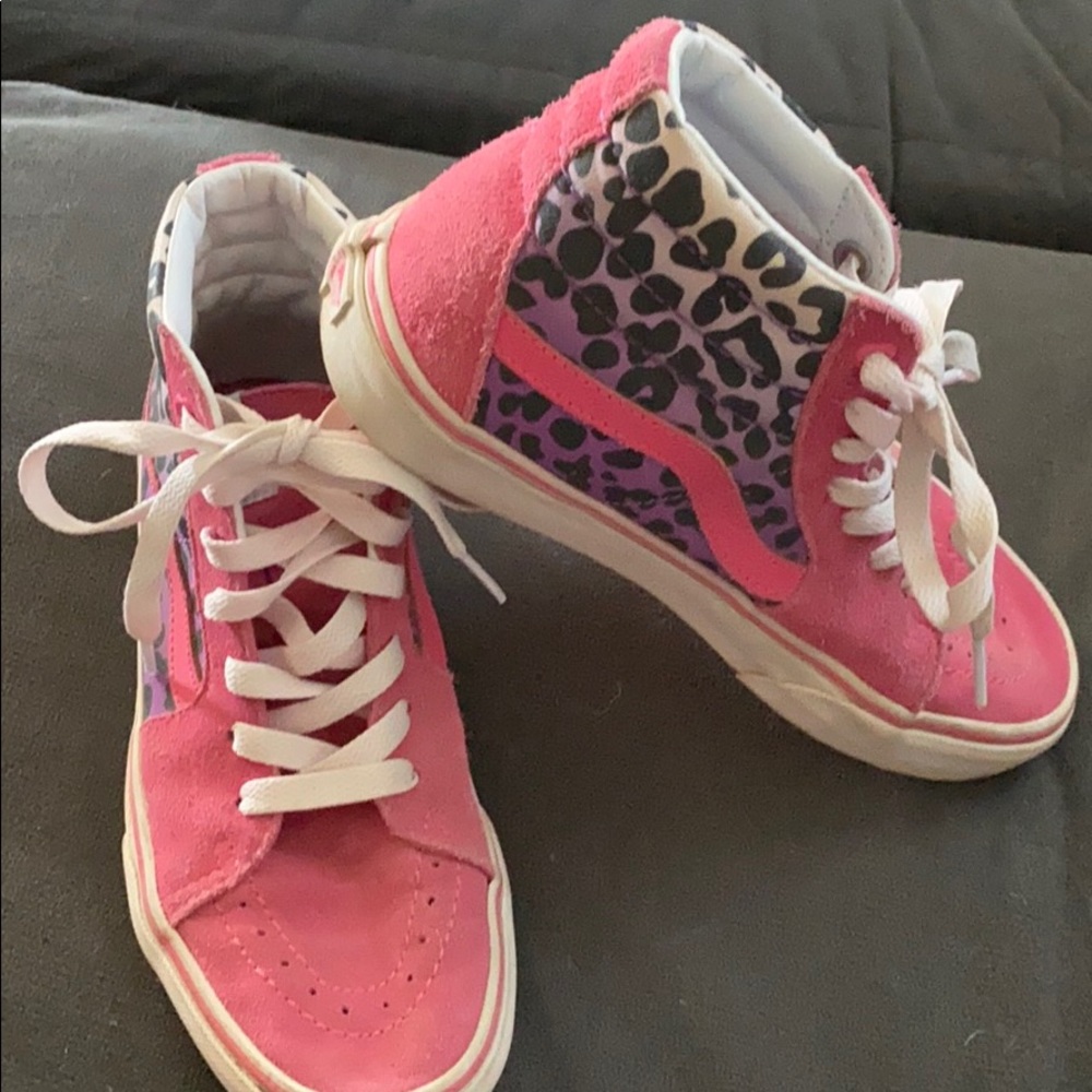 Vans hot pink high tops cheetah kids sz 4
